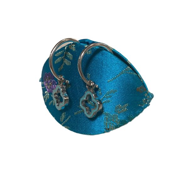 Origami Owl | Interchangeable Aqua Blue Silver Tone Earrings with Fortune Cookie - Picture 4 of 4